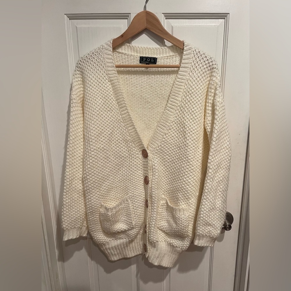 POL From Anthropology Women's Cream Button-Up Cardigan L